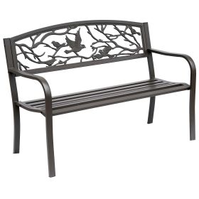 Brown Metal Garden Bench 50 Patio Seating With Backrest & Armrests (Color: BLACK)
