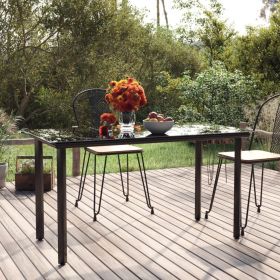 Patio Dining Table Black  Steel and Tempered Glass (Color: BLACK)