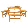 Circular Outdoor Wooden Picnic Table with Built-in Benches