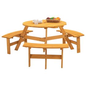 Circular Outdoor Wooden Picnic Table with Built-in Benches (Seating Capacity: 6-person, Color: Natural)