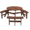 Circular Outdoor Wooden Picnic Table with Built-in Benches