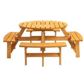 Circular Outdoor Wooden Picnic Table with Built-in Benches (Seating Capacity: 8-person, Color: Natural)