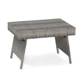 Folding PE Rattan Side Coffee Table Patio Garden Furniture (Color: Gray)