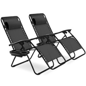 2 Pieces Folding Lounge Chair with Zero Gravity (Color: BLACK)