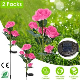 2Pcs Solar Powered Lights Outdoor Rose Flower LED Decorative Lamp Water Resistant Pathway Stake Lights (Color: PINK)