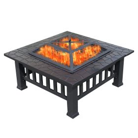 Durable Outdoor Fire Pit Table for Wood Burning with Accessories (Color: BLACK)