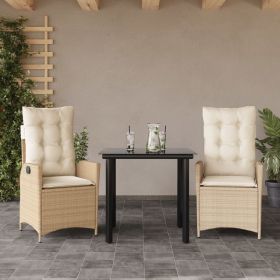 3 Piece Patio Dining Set with Cushions Beige Poly Rattan (Color: Beige)
