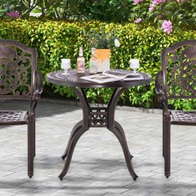 31.5" Cast Aluminum Table Patio Round Dining Table with Umbrella Hole (Color: Red Copper)