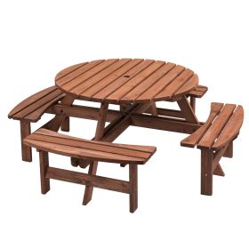 Circular Outdoor Wooden Picnic Table with Built-in Benches (Seating Capacity: 8-person, Color: Brown)