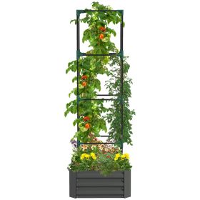 Outsunny Galvanized Raised Garden Bed, Outdoor Planter Box with Trellis (Color: as Pic)