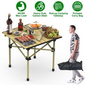 Folding Camping Table Portable Lightweight Carbon Steel Roll-up with Carry Bag (size: S)