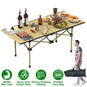 Folding Camping Table Portable Lightweight Carbon Steel Roll-up with Carry Bag (size: L)