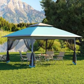 13x13FT Outdoor Pop Up Canopy Tent with Netting Adjustable Height Top Heavy Duty Steel Frame UV50 Plus Sun Protection Easy Setup Shelter for Camp (Color: Light Blue + Light Gray)