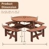 Circular Outdoor Wooden Picnic Table with Built-in Benches