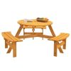 Circular Outdoor Wooden Picnic Table with Built-in Benches