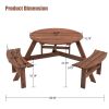 Circular Outdoor Wooden Picnic Table with Built-in Benches