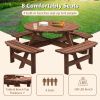 Circular Outdoor Wooden Picnic Table with Built-in Benches