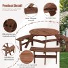 Circular Outdoor Wooden Picnic Table with Built-in Benches