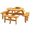 Circular Outdoor Wooden Picnic Table with Built-in Benches