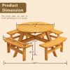 Circular Outdoor Wooden Picnic Table with Built-in Benches