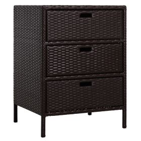 32" Outdoor Wicker Storage Cabinet for Patio Poolside, 3 Drawers (Color: BLACK)