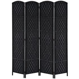 4 Panel Wicker Room Divider Folding Privacy Screen 6' Tall Black (Color: BLACK)